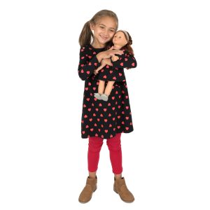Mädchen und passende Puppe Baumwolle Kleid Herzen