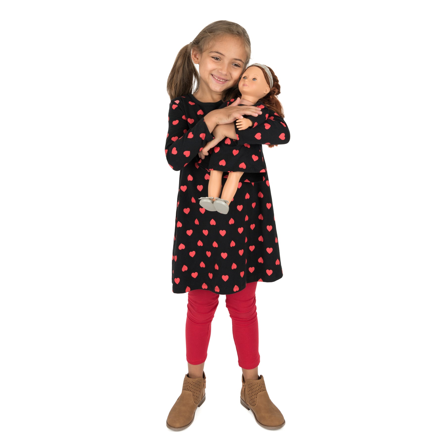 Mädchen und passende Puppe Baumwolle Kleid Herzen