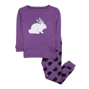 Kinder zwei Stück Baumwolle Pyjamas Hase lila