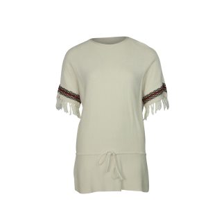 Tory Burch Fringe Cuffs Tunika Pullover aus Baumwolle in Creme