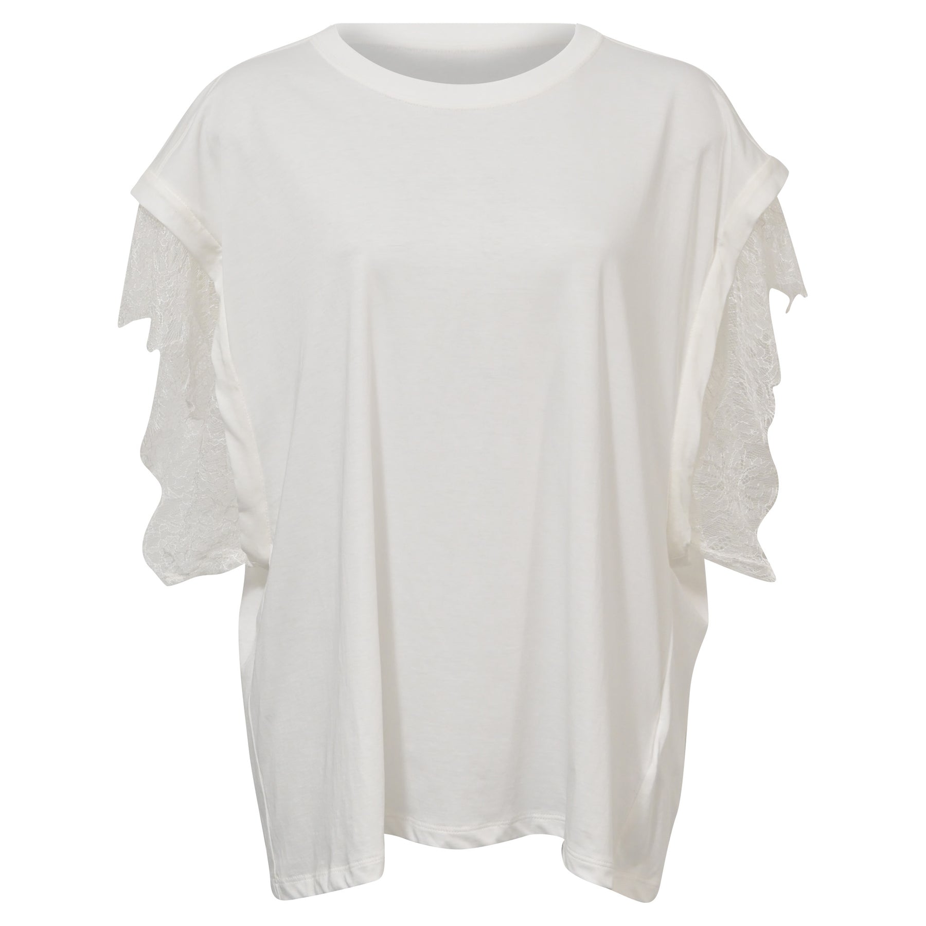 Top aus weißem Jersey mit Iro-Spitze