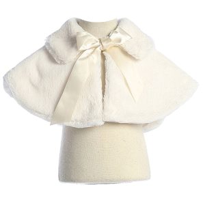 kleine Mädchen elfenbein flauschig faux Band Verschluss Cape 2T-6