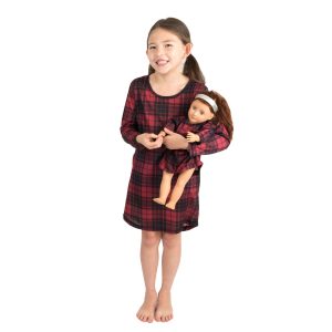 Weihnachtsmädchen und passende Puppe Nachthemd kariert Schwarz und Rot