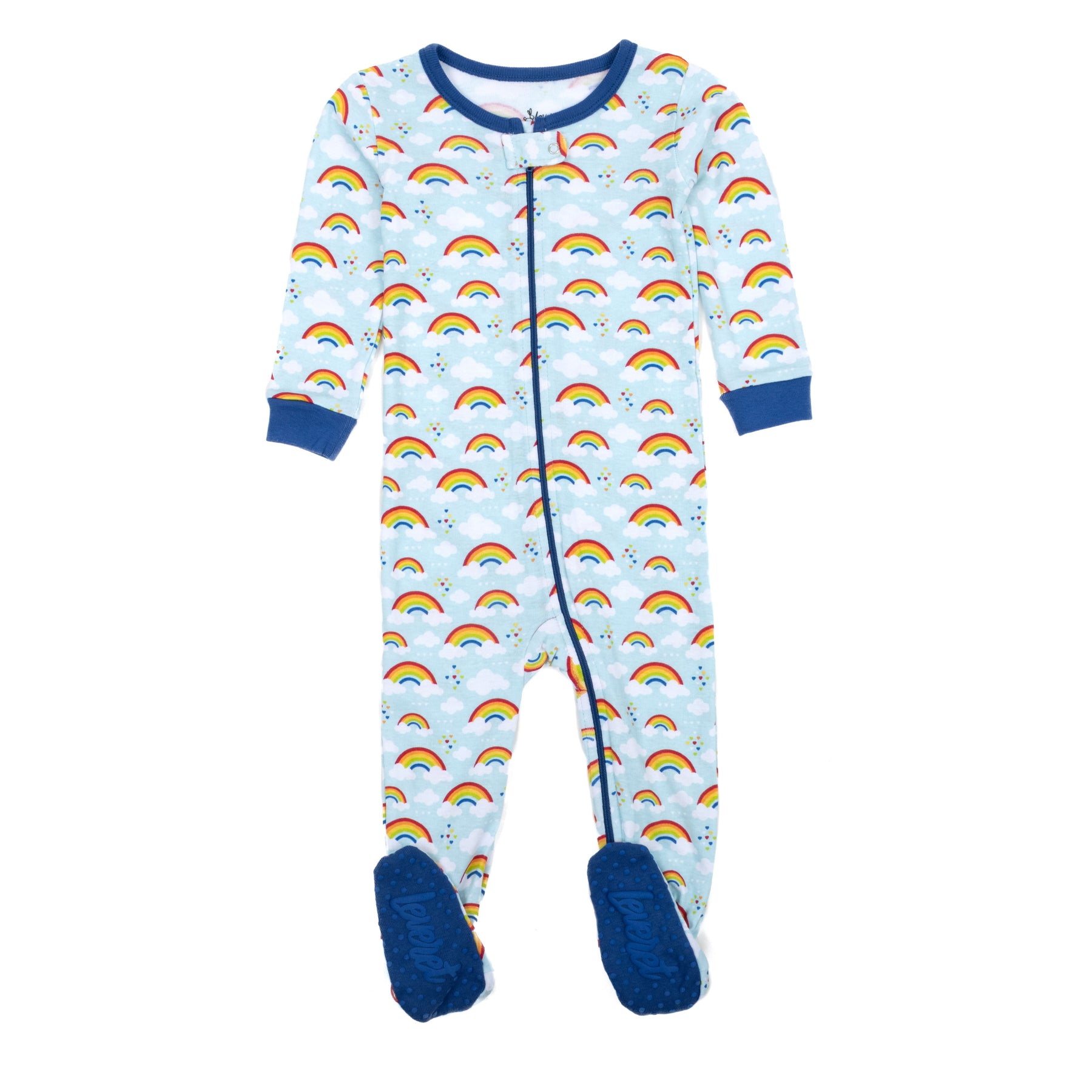Kinder Pyjamas aus Baumwolle mit Fuß Rainbow Blau