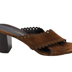 Saint Laurent Loulou Scalloped Sandalen in braunem Wildleder 7765079228476
