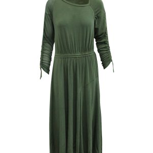 Sportmax geraffte Panel Midikleid in olivgrün Viskose 7765090336828