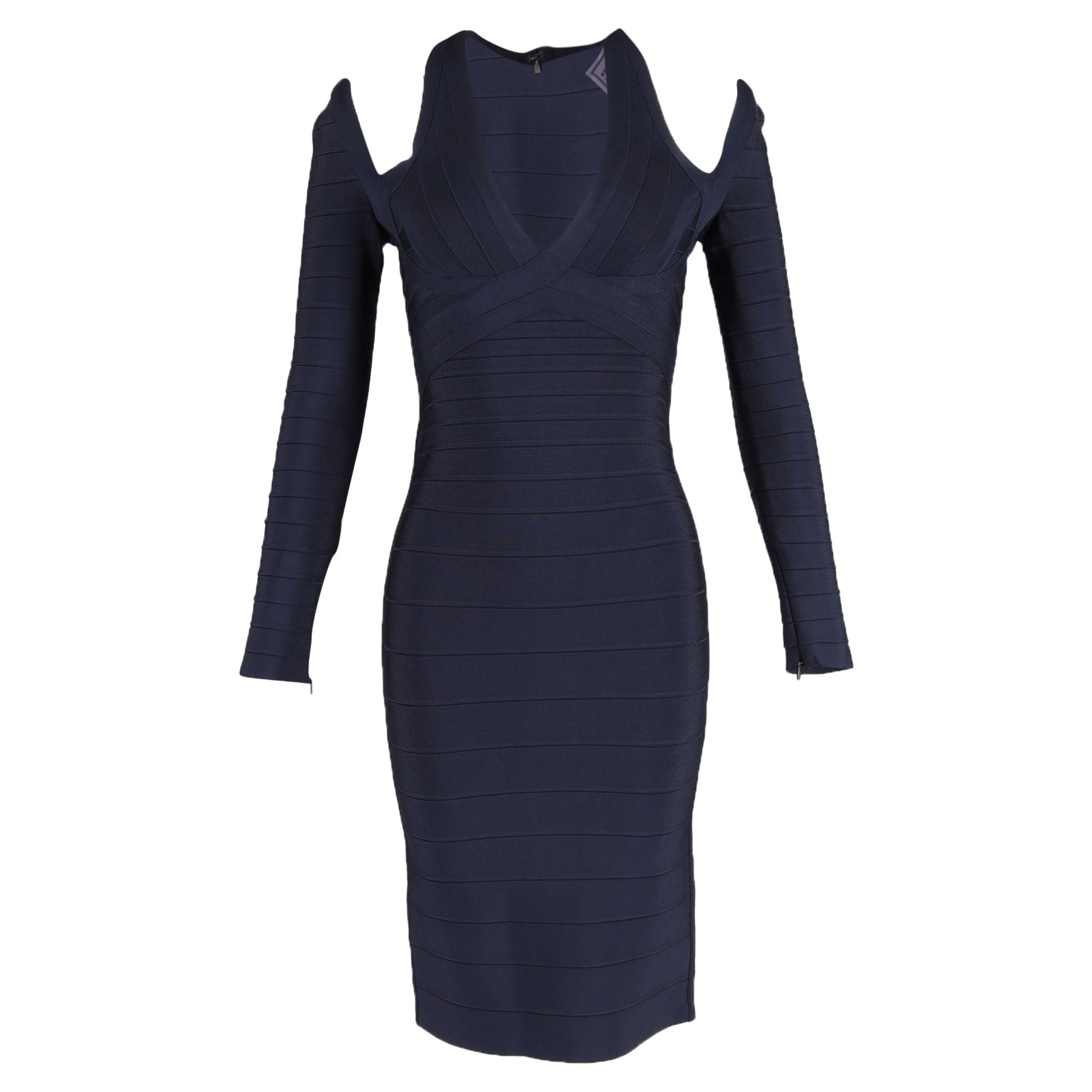 Herve Leger Nina mit Schulterausschnitten Kleid aus dunkelblauem Viskose