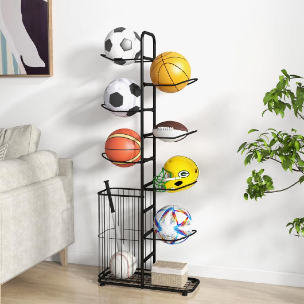 Metall-Basketball-Halter mit 7 abnehmbaren hängenden Stangen und Seitenkugelkorb