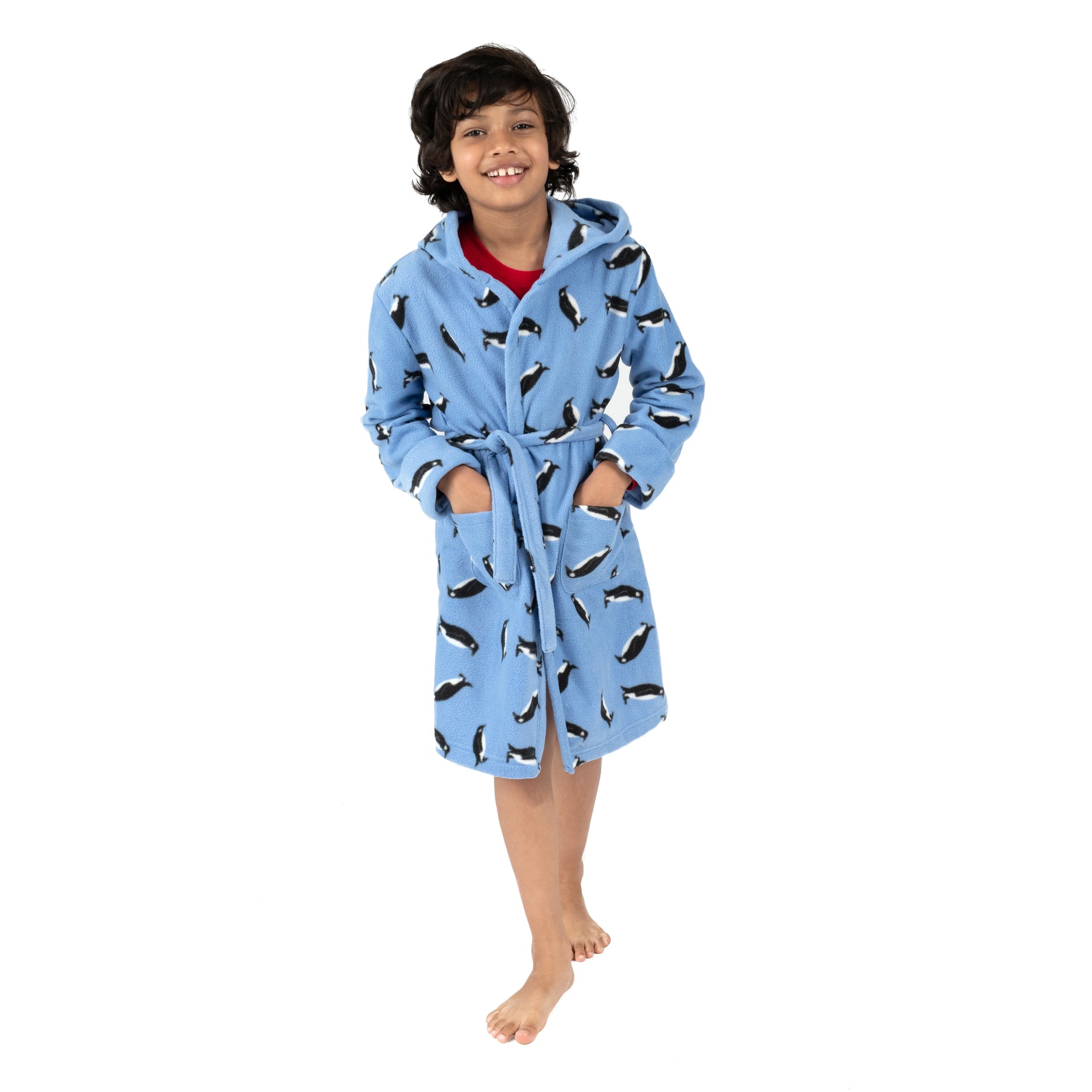Weihnachten Kinder Fleece mit Kapuze Bademantel Pinguin