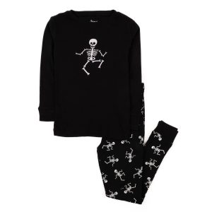 Kinder zwei Stück Baumwolle Pyjama Skelett schwarz