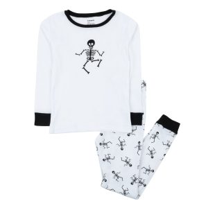 Kinder zwei Stück Baumwolle Pyjama Skelett weiß