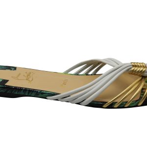 Christian Louboutin O Novt Knotted Tropical Print Flat Sandale aus mehrfarbigem Leder 7765081718844