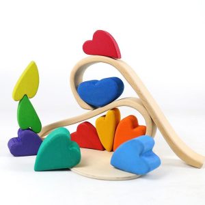 10 Stück Stained Rainbow Herzförmige Holz Stapeln Puzzle Blöcke