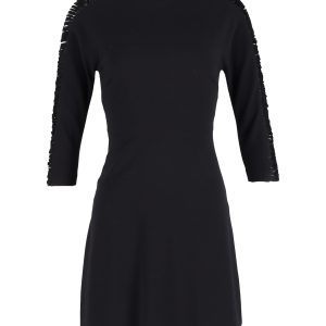 Sandro Fringed Sleeve Minikleid aus schwarzem Polyester