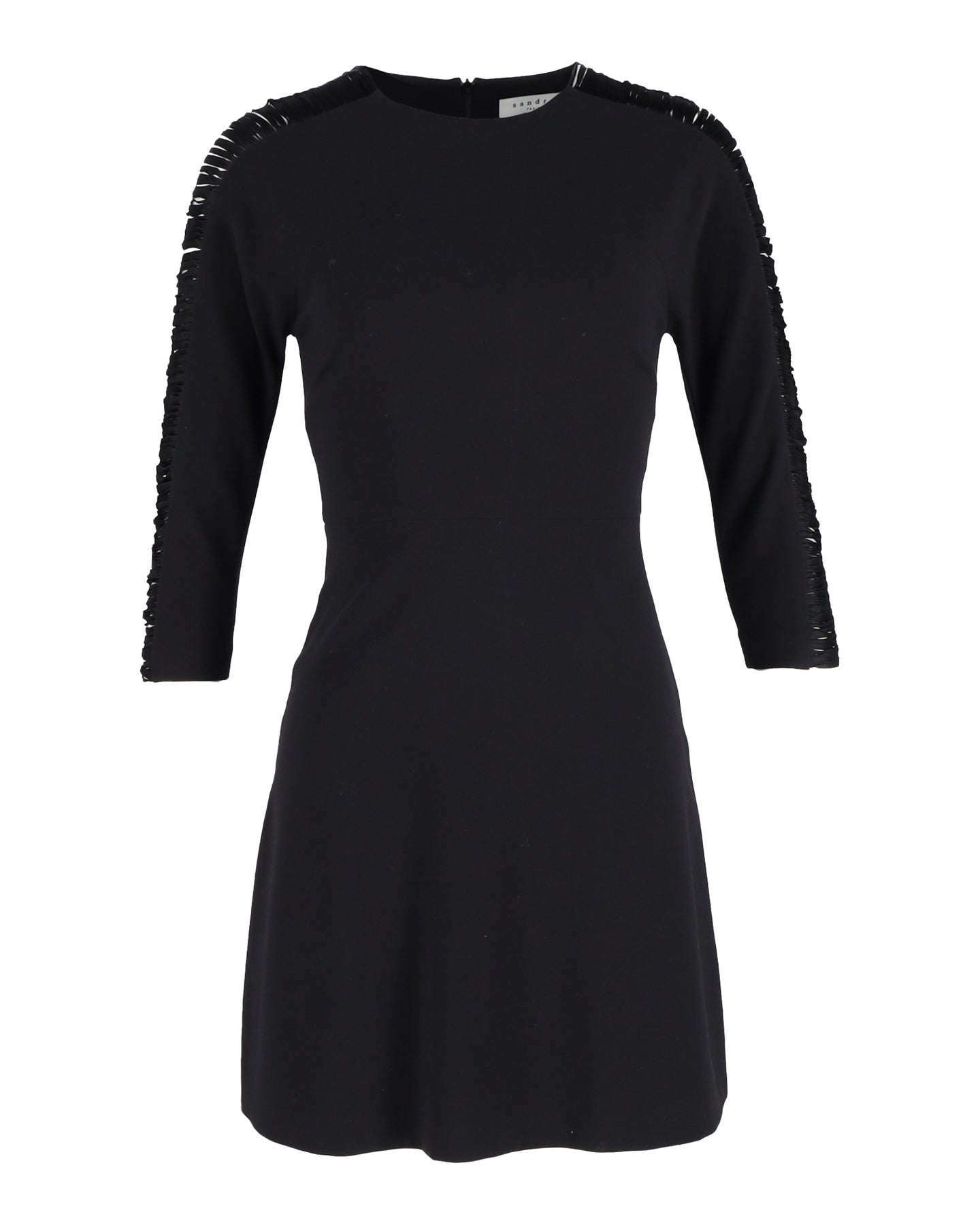 Sandro Minikleid mit Fransen aus schwarzem Polyester