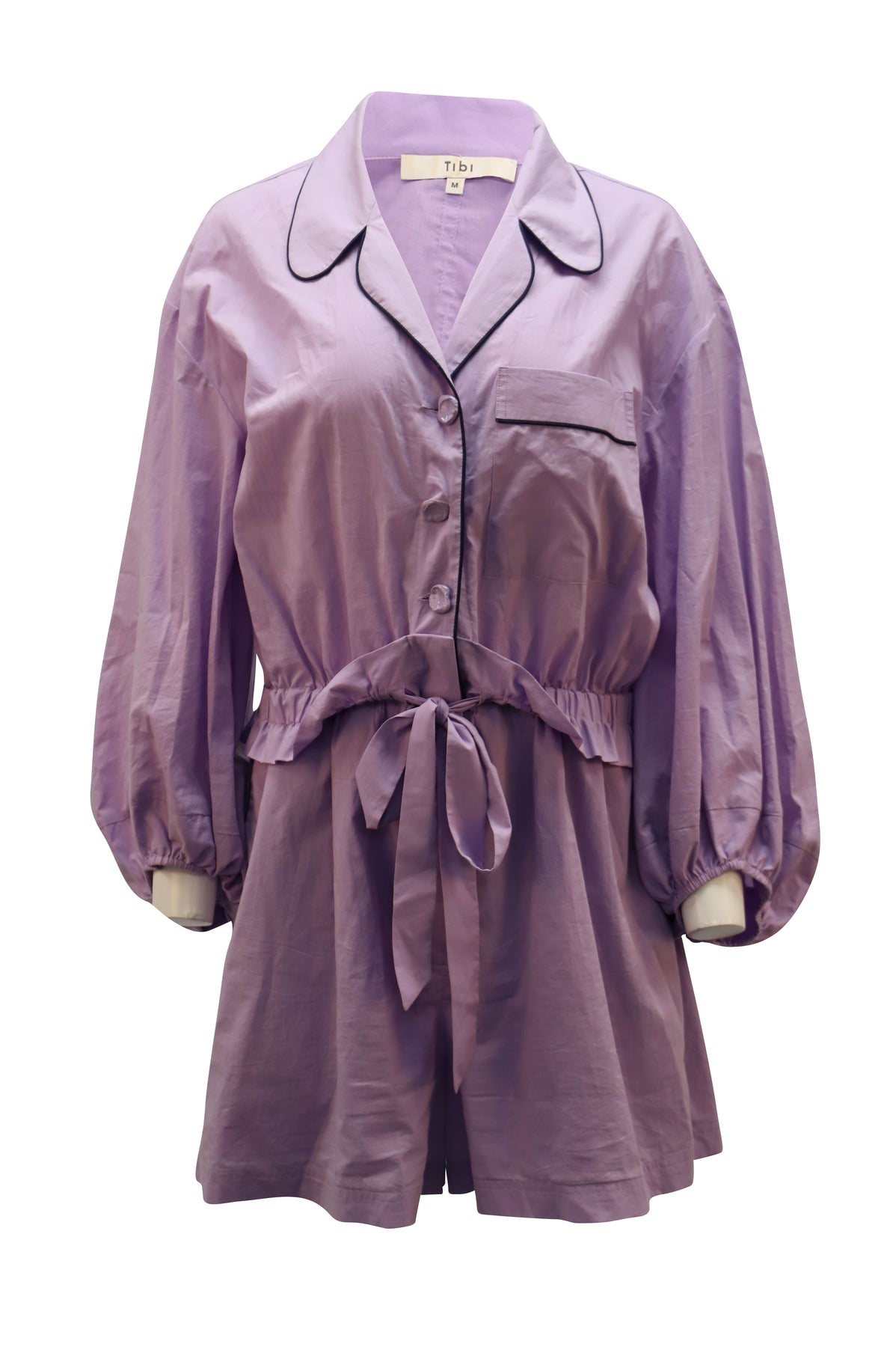 Tibi Taptise Pyjama Strampler mit Taillenkrawatte aus lila Baumwolle