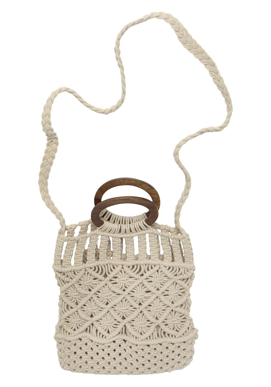 LASCANA Damen Macrame Convertible Umhängetasche, Elfenbein, O/S