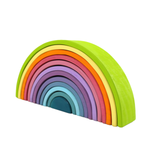 12 Stk große hölzerne Regenbogen Stapeln Blöcke in Pastell / Macaron Farben