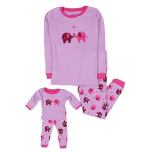 Mädchen und passende Puppe Baumwolle Pyjama Elefant