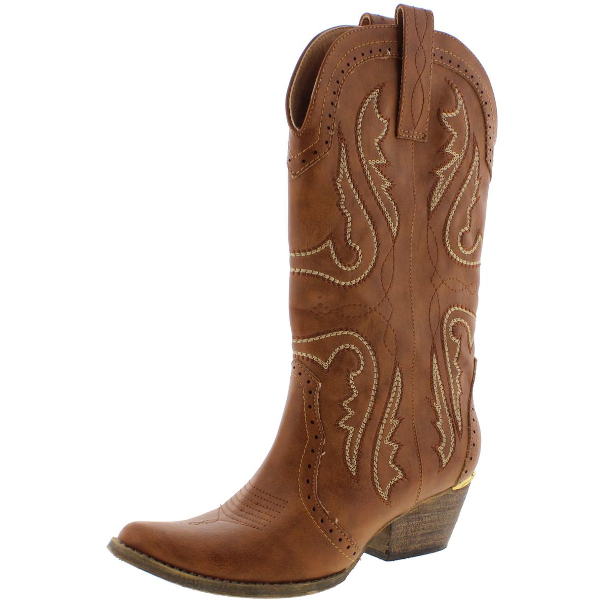 Raspy vegane Leder Mid-Kalb Western Cowgirl Stiefel