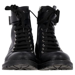 Boss Buckled Combat Stiefel aus schwarzem Leder