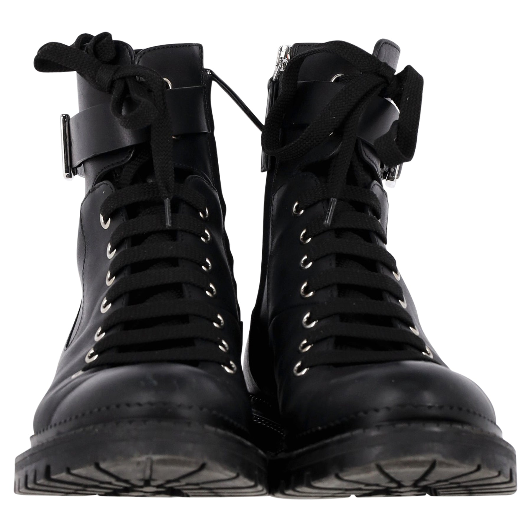 Boss Buckled Combat Stiefel aus schwarzem Leder