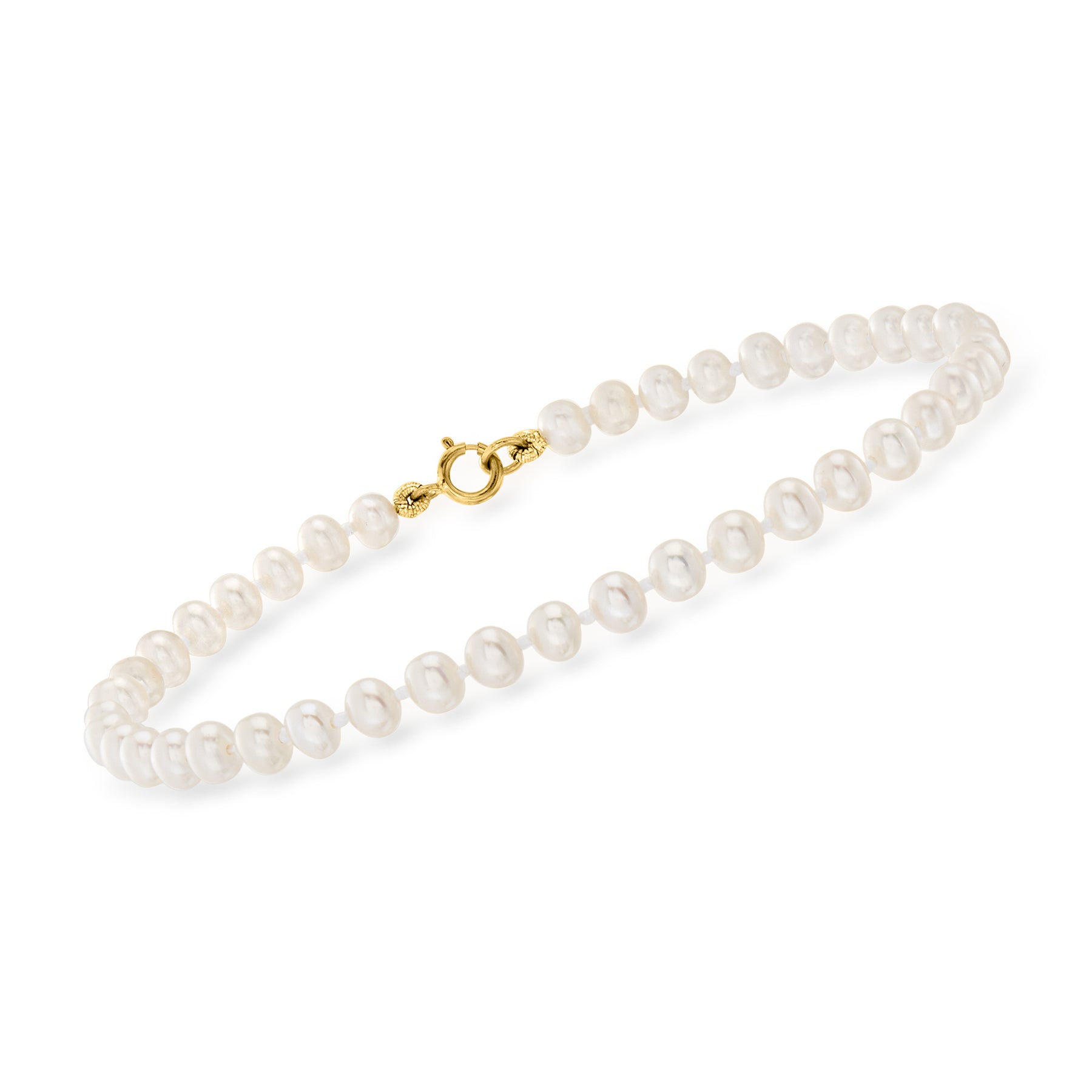 RS Pure Von Ross-Simons 4-4.5mm kultivierte Perle Armband mit 14kt Gelbgold