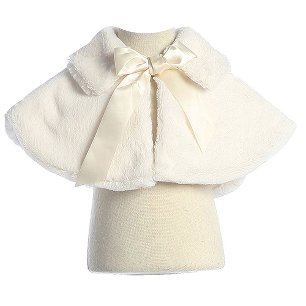 Baby Mädchen Elfenbein Fluffy Imitat Ribbon Schließung Cape 9-24M