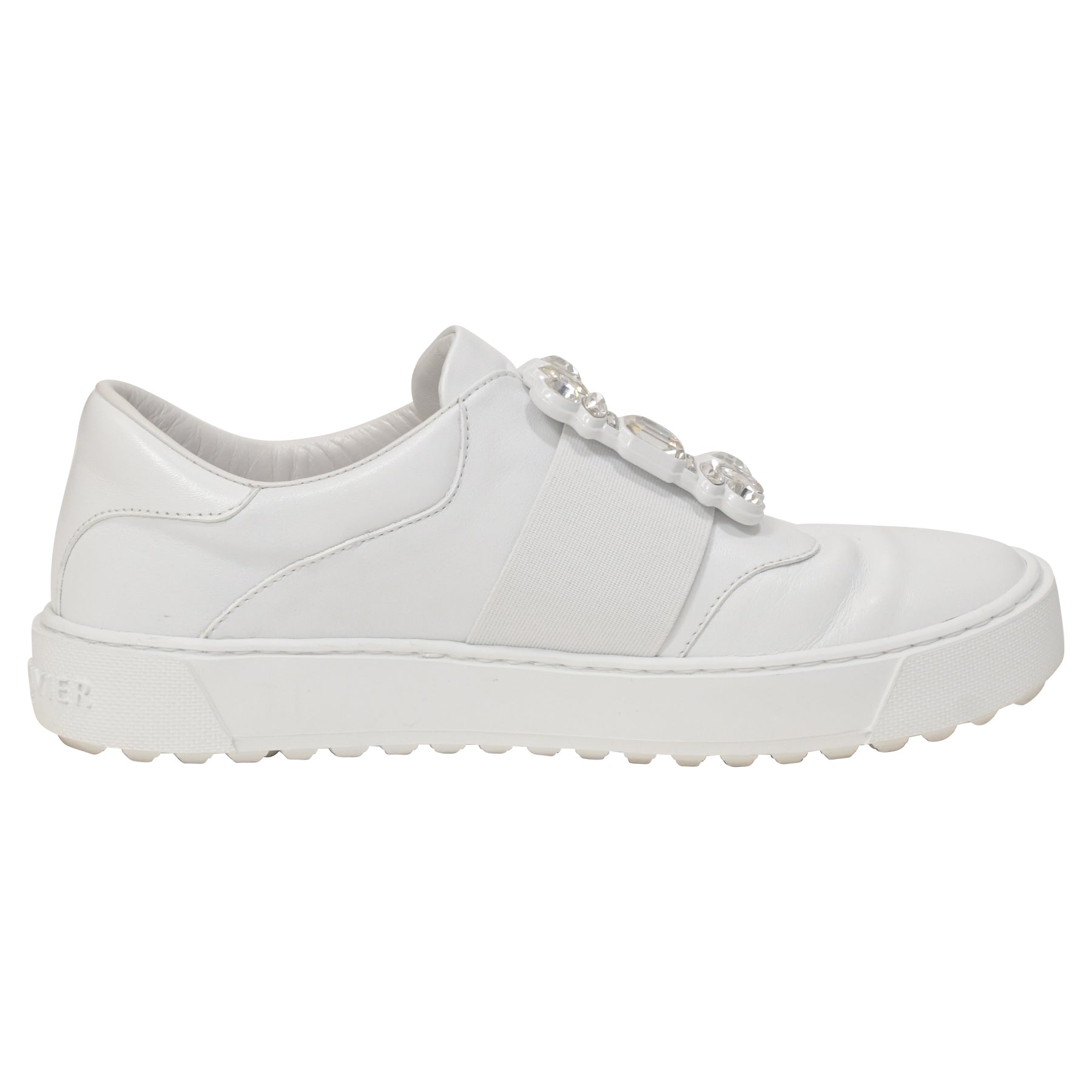 Roger Vivier Very Strass Schnalle Sneaker aus weißem Leder