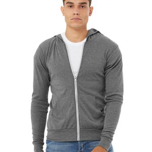 BELLA + CANVAS Triblend durchgehender Reißverschluss Kapuzenpullover für Herren BC3939