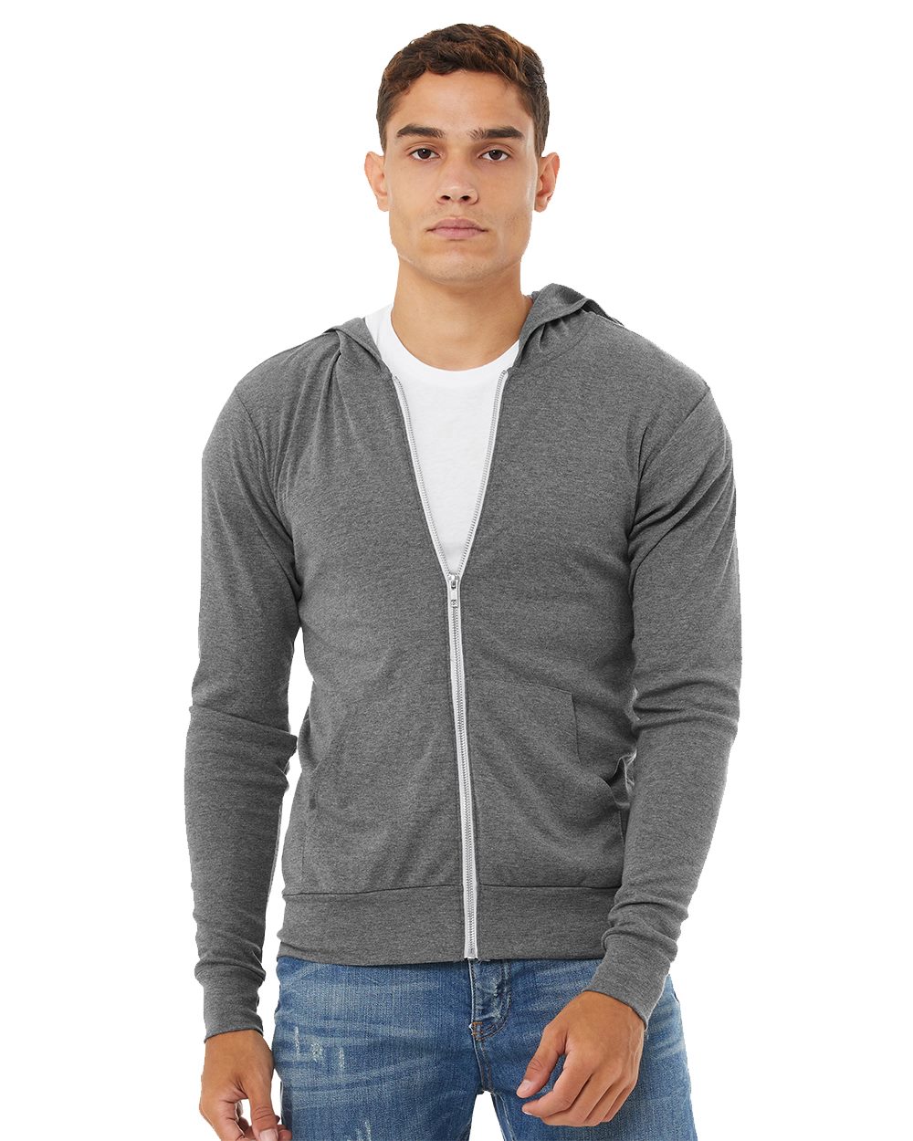 BELLA + CANVAS Triblend durchgehender Reißverschluss Kapuzenpullover für Herren BC3939