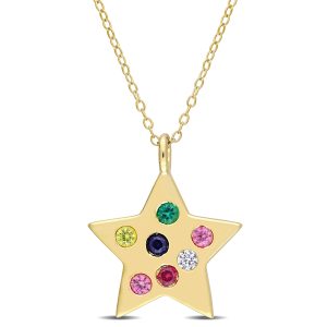 Mimi & Max 3/5ct TGW Multi-Color Gemstones Sternanhänger mit Kette aus gelb plattiertem Sterlingsilber