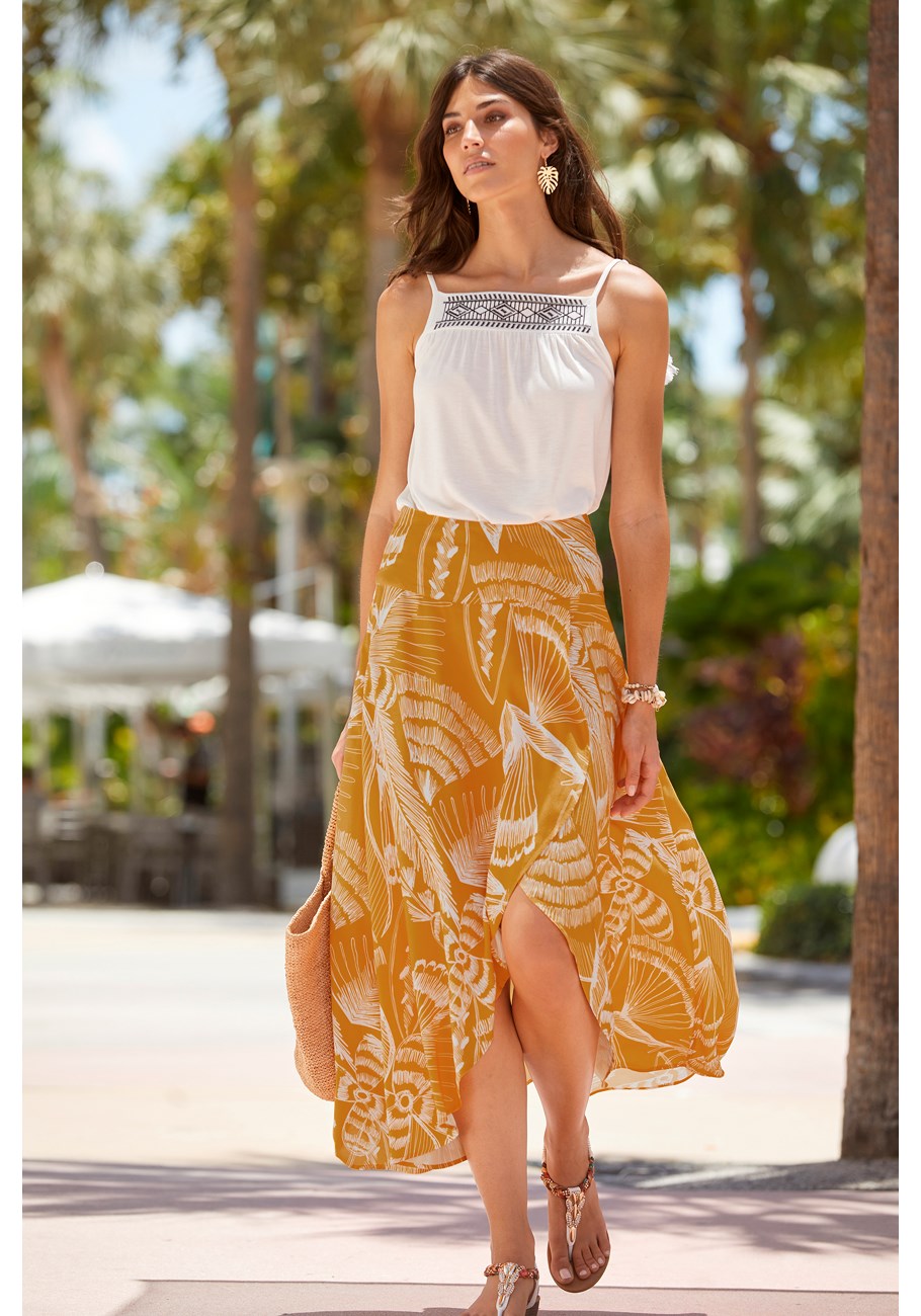 LASCANA Damen Flowy gemustert Maxi Rock