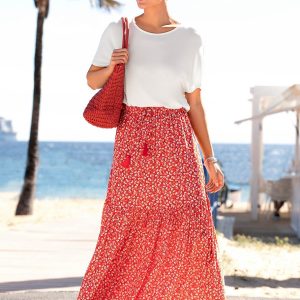 LASCANA Damen Blumenmuster Maxi Rock 7766128656444