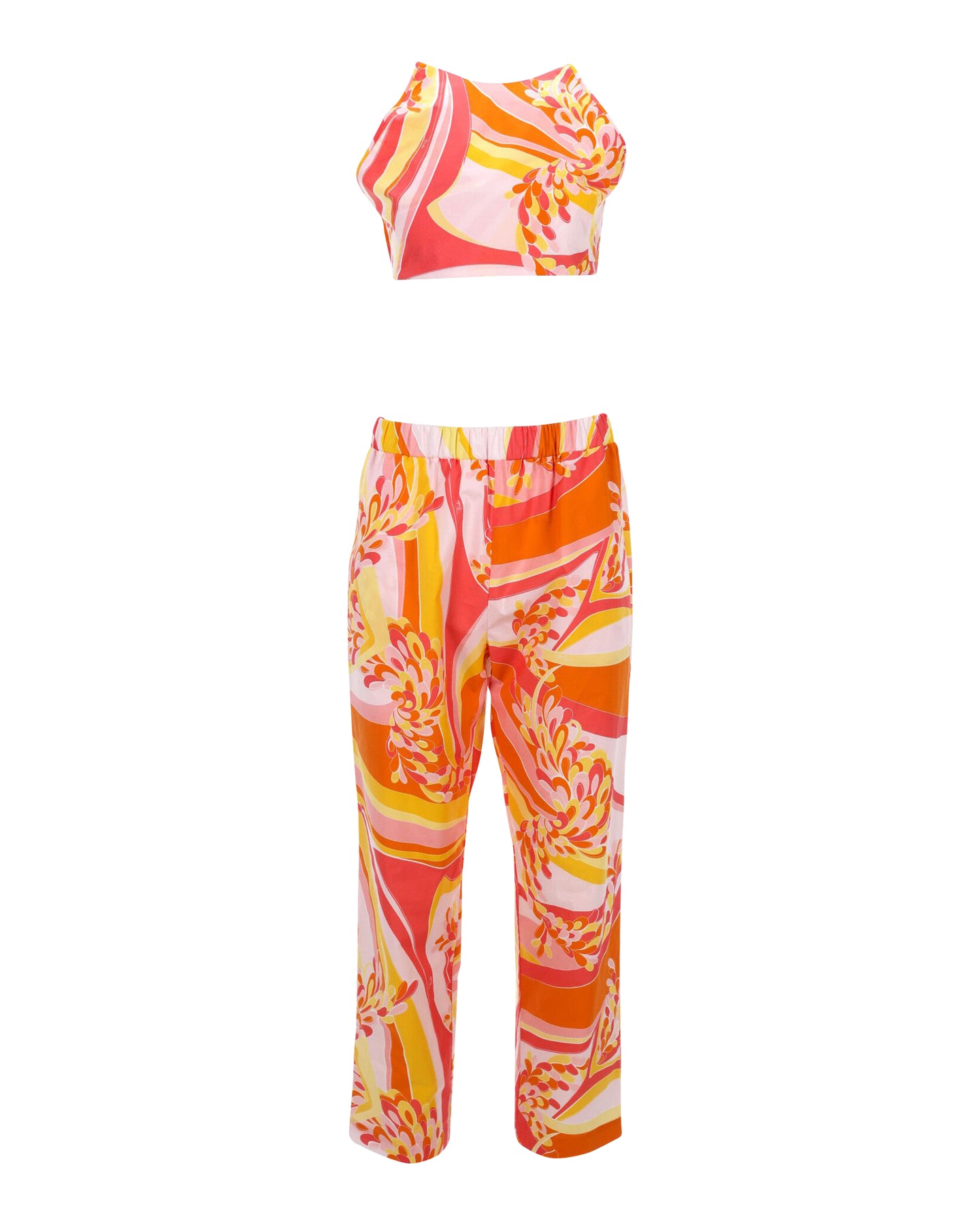 Emilio Pucci Schulterfreies Crop Top und Hose mit Lilly-Halterung Set aus mehrfarbiger Baumwolle