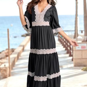 LASCANA Damen Häkeln Spitze Trimm Maxikleid 7766126231612