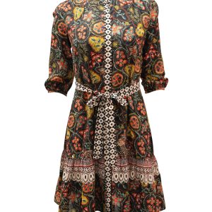Saloni Tyra with Batik Border Kleid aus mehrfarbiger Seide 7765072642108