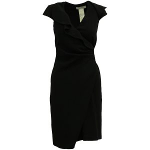Max Mara Rüschen Wickelkleid aus schwarzer Wolle 7765101183036