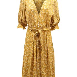 Faithfull Die Marke mit Blumenmuster-Muster Taille Krawatte Midikleid in gelb Viskose