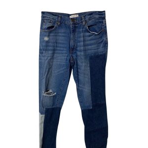 Sandro gestresste Patchwork Jeans aus blauer Baumwolle 7766479896636