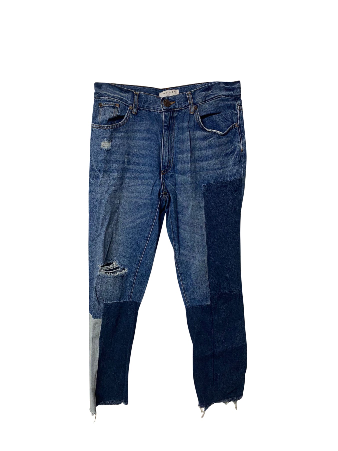 Sandro Distressed Patchwork Jeans aus blauer Baumwolle