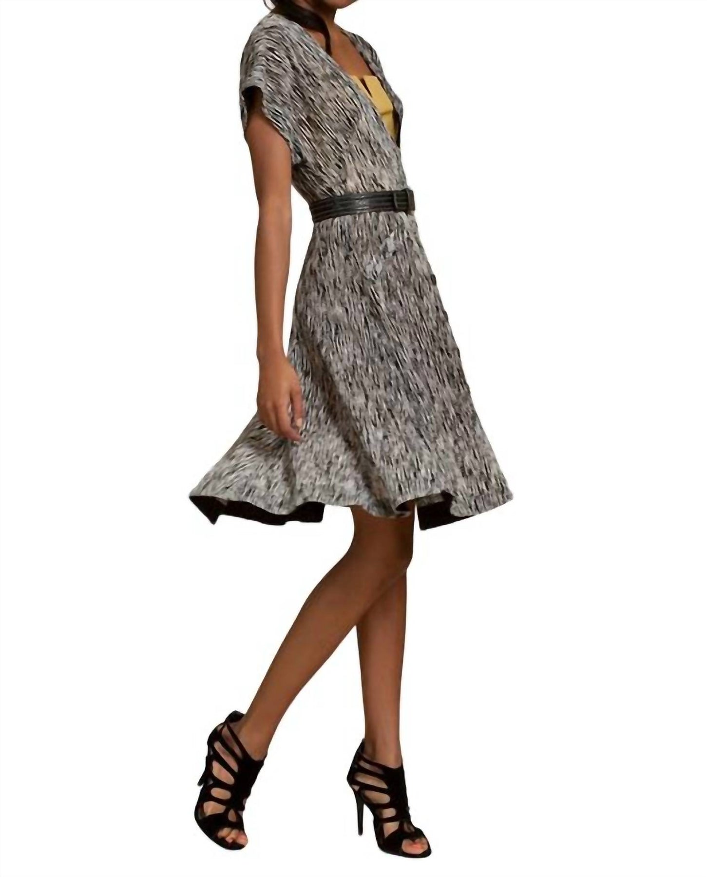 Dolman Ärmel Swing Kleid in Heather/gelb