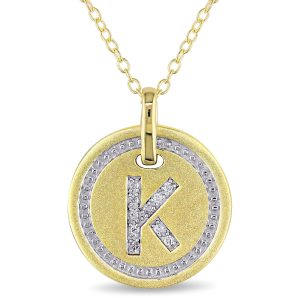 Mimi & Max K Initial Diamant Akzent Anhänger mit Kette in Gelb überzogen Sterling Silber