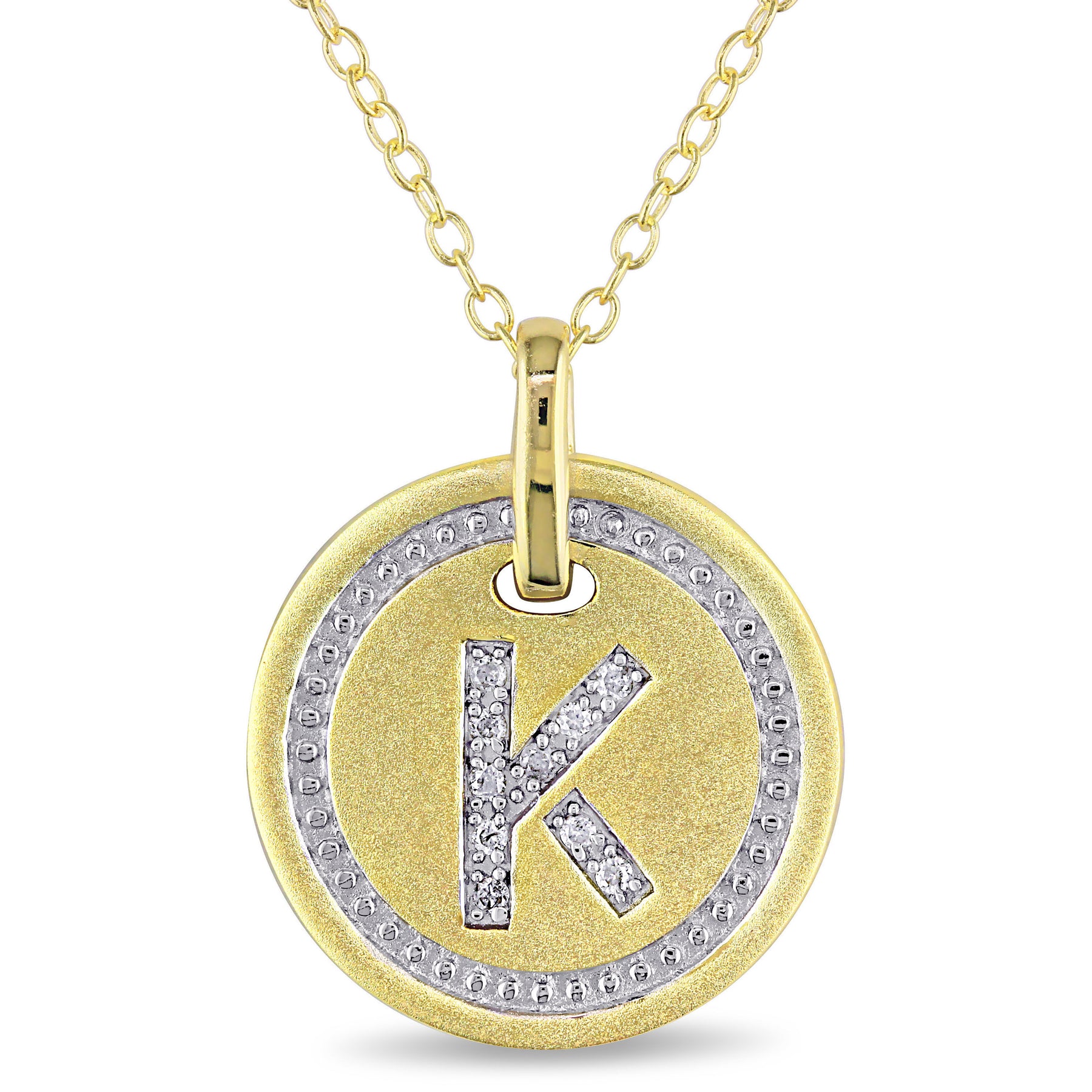 Mimi & Max K Initial-Diamant-Akzent-Anhänger mit Kette aus gelb plattiertem Sterlingsilber