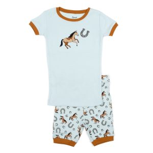 Kinder zwei Stück Baumwolle kurze Pyjamas Pferd Jungen
