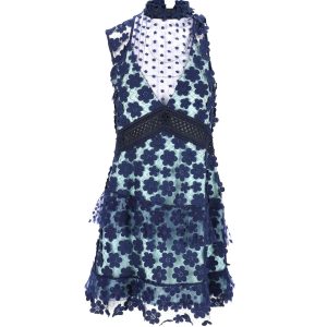 Self-Portrait ärmelloses Rüschenkleid aus blauem Polyester 7766492184636