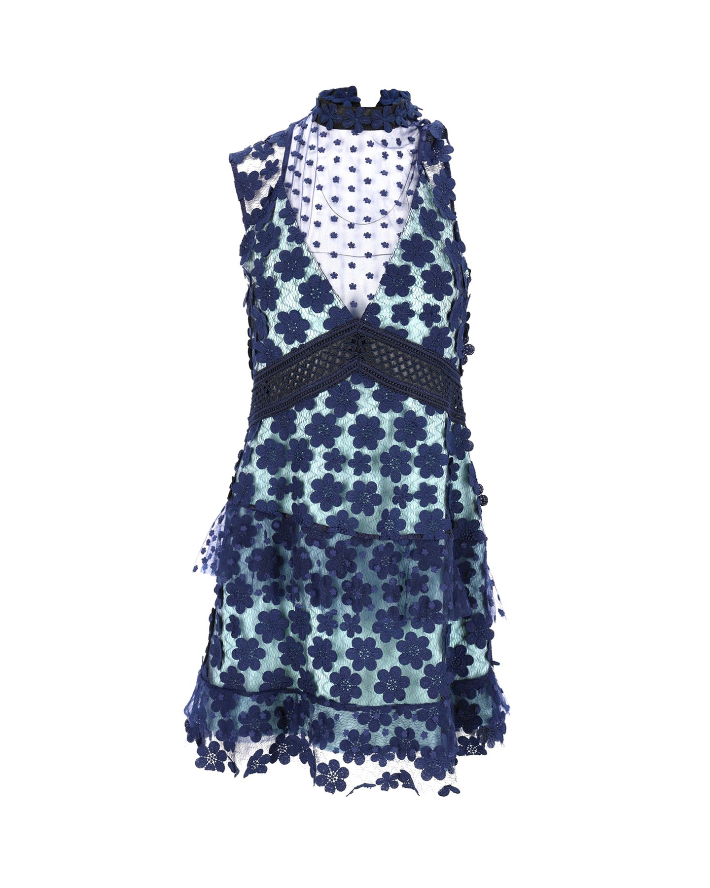 Self-Portrait Ärmelloses Kleid mit Rüschen aus blauem Polyester