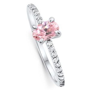 1ct Akzent Seite Diamant & oval Rosa Topas Ring Gold Lab gewachsen