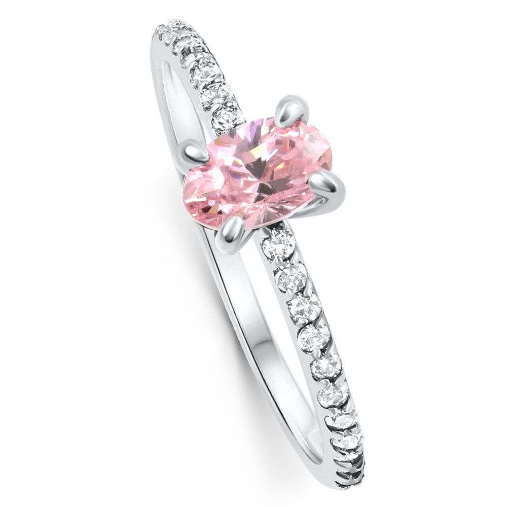 1ct Akzent Seite Diamant & oval Rosa Topas Ring Gold Lab gewachsen