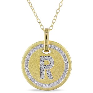Mimi & Max R Initial Diamant Akzent Anhänger mit Kette in Gelb überzogen Sterling Silber